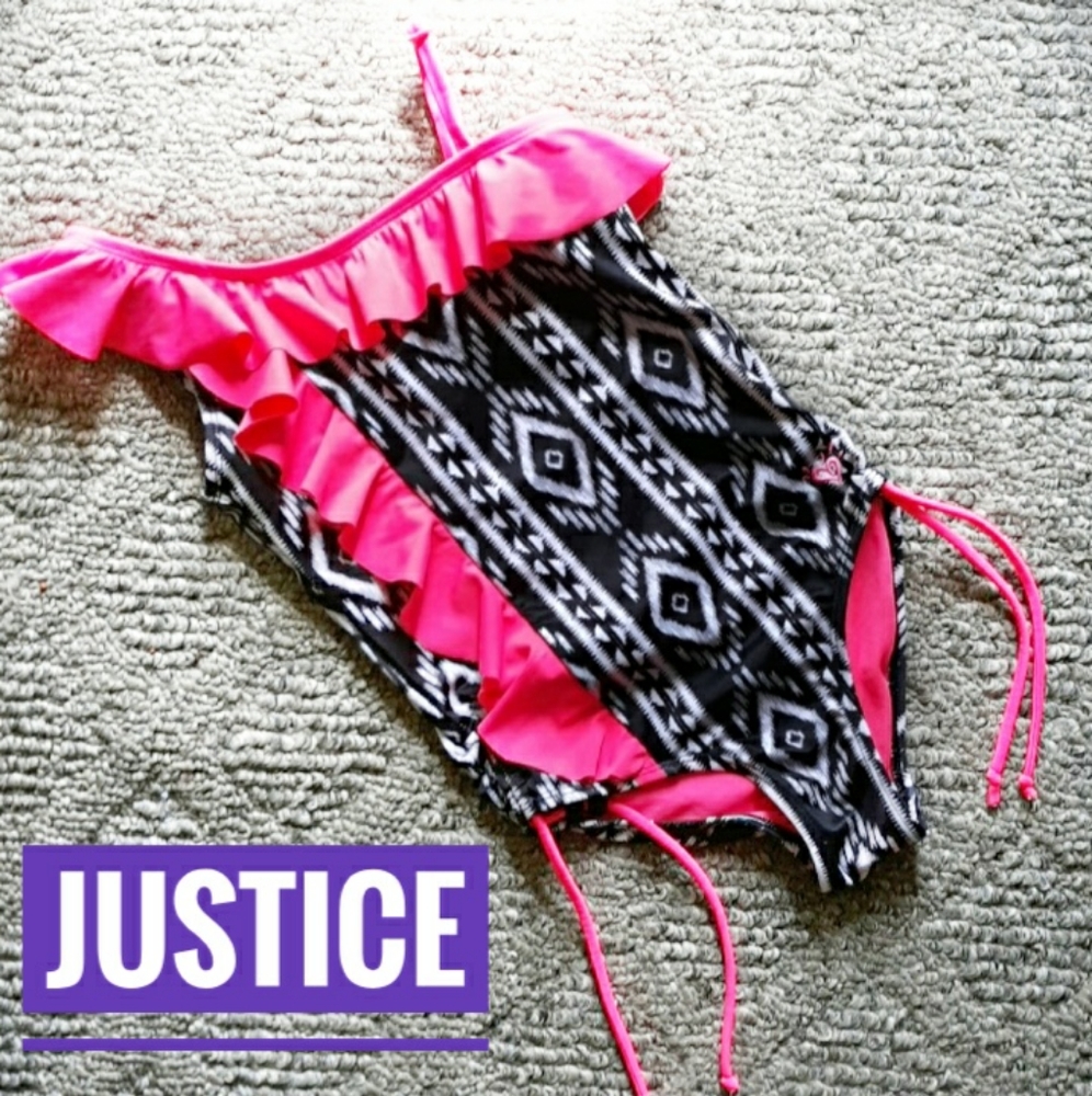 Justice Pink Black One Piece Swimsuit Girls